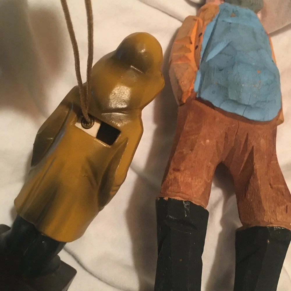2 Hand Carved Painted Sailor Captains Vintage 1 Ceramic Sachet Holder(rare)